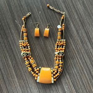 Gorgeous orange stone earring and statement necklace set